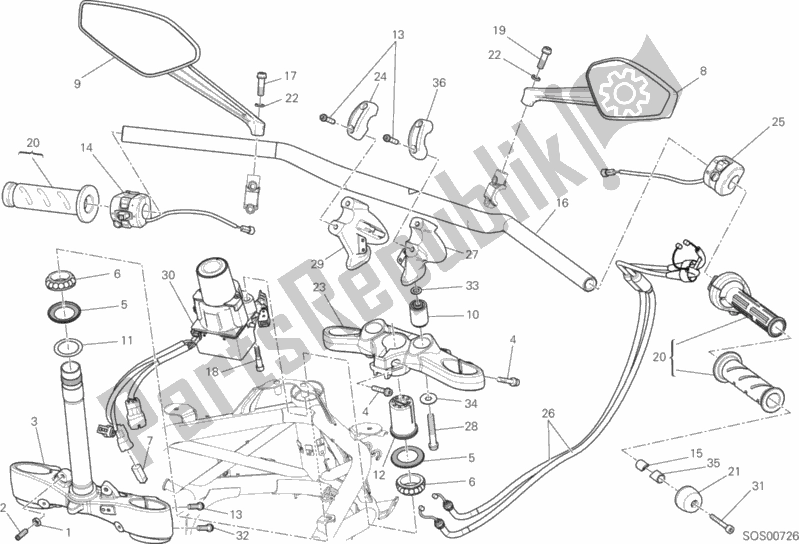 Todas as partes de Guidão do Ducati Diavel Carbon FL USA 1200 2016